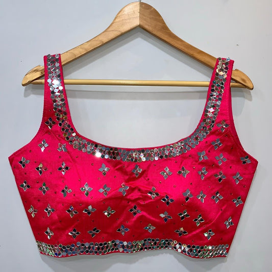 Rani Pink Color Phantom Silk Designer Stone Mirror Work Full Stitched Blouse