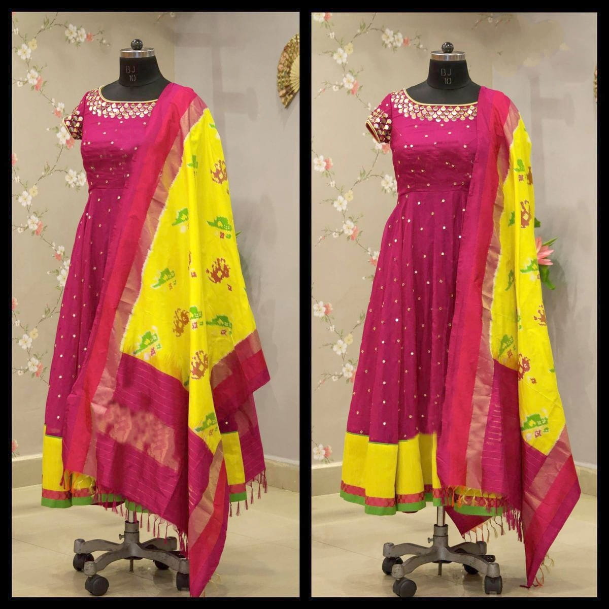 Rani Pink Color Fancy Rayon Long Digital Printed Gown With Dupatta