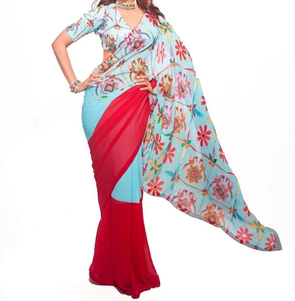 Innovation Blue Color Art Silk Digital Printed Festive Wear Saree Blouse
