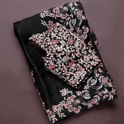 Graceful Black Color Silk Georgette Zari Thread Work Party Wear Saree Blouse