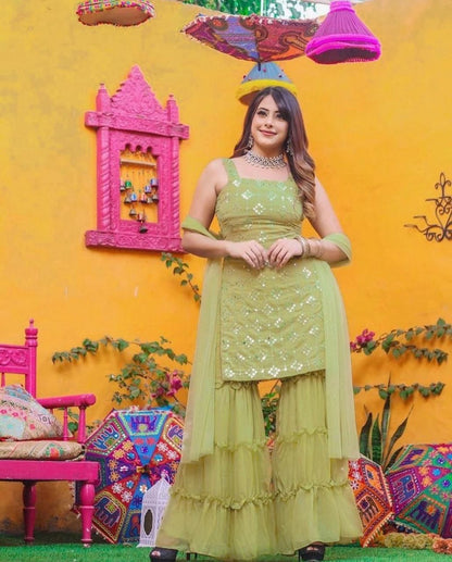 Latest Designer Georgette Stitched Plazzo Sharara Suit For Women