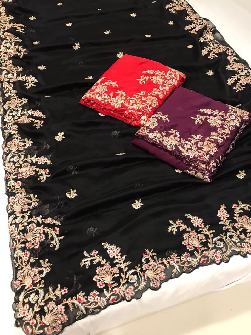 Graceful Black Color Silk Georgette Zari Thread Work Party Wear Saree Blouse