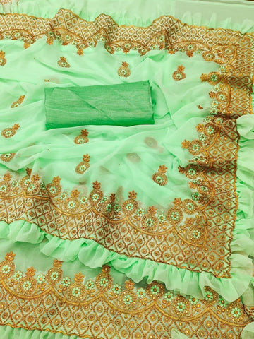 Prominent Green Color Party Wear Georgette Diamond Work Saree Blouse