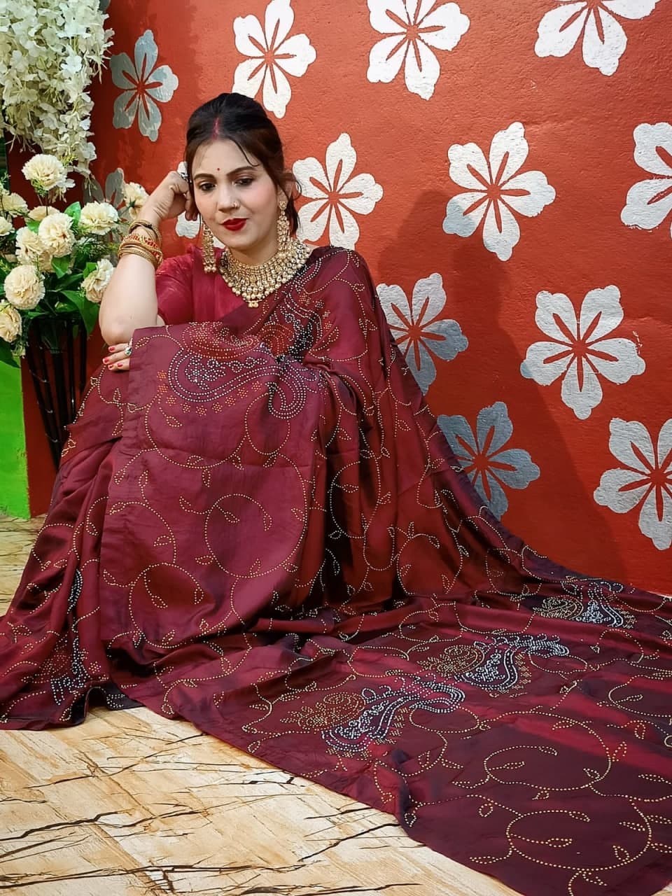 Stunning Maroon Color Wedding Wear Art Silk Diamond Work Saree Blouse