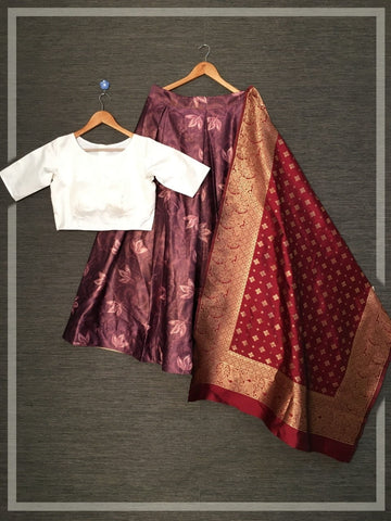 Violet Color Zari Satin Silk Designer Printed Latest Design Lehenga Choli