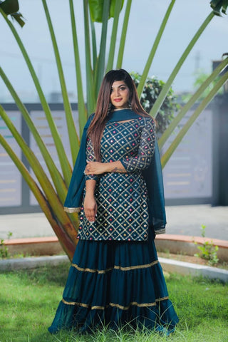 Amazing Blue Color Festive Wear Georgette Sequence Work Sharara Suit