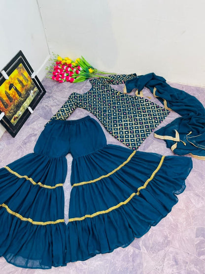 Amazing Blue Color Festive Wear Georgette Sequence Work Sharara Suit
