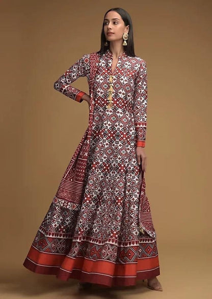 Groovy Brown Taffeta Silk Digital Printed Gown Dupatta For Women