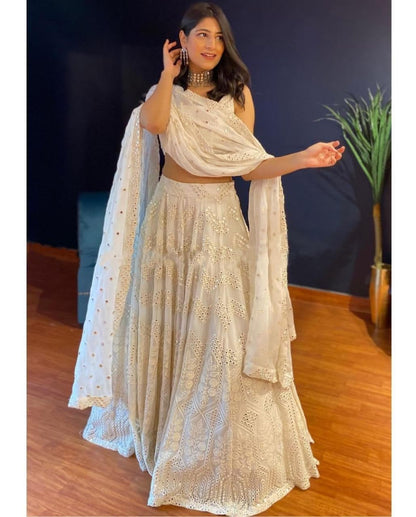 Prodigious White Color Sequence Work Georgette Function Wear Lehenga Choli