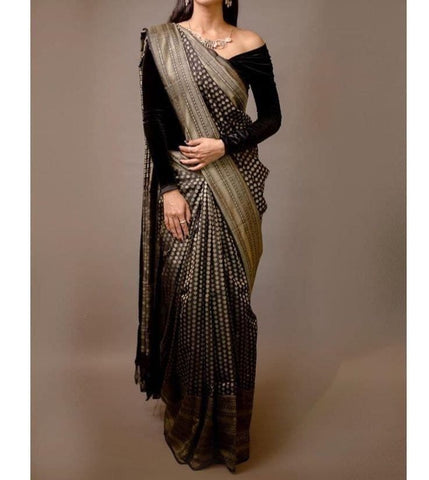 Astonishing Black Color Party Wear Silk Jacquard Work Saree Blouse