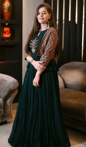 Adorable Bottle Green Color Party Wear Georgette Embroidered Work Salwar Suit