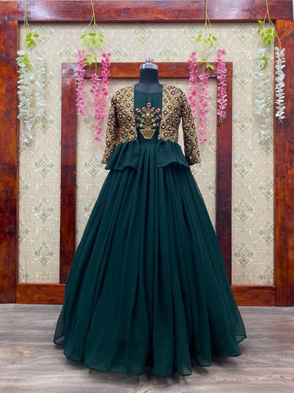 Adorable Bottle Green Color Party Wear Georgette Embroidered Work Salwar Suit