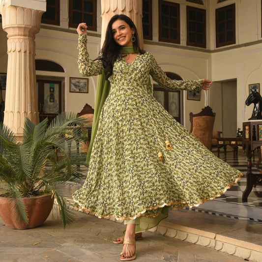Blooming Green Color Festive Wear Georgette Sequence Work Printed Salwar Suit