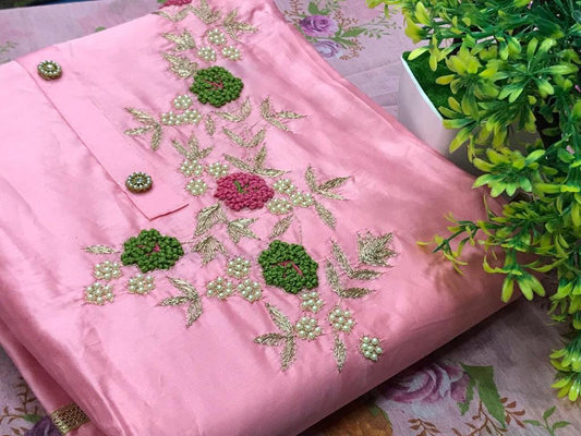 Pink Color Party Wear Cotton Fancy Khatli Work Dress Material