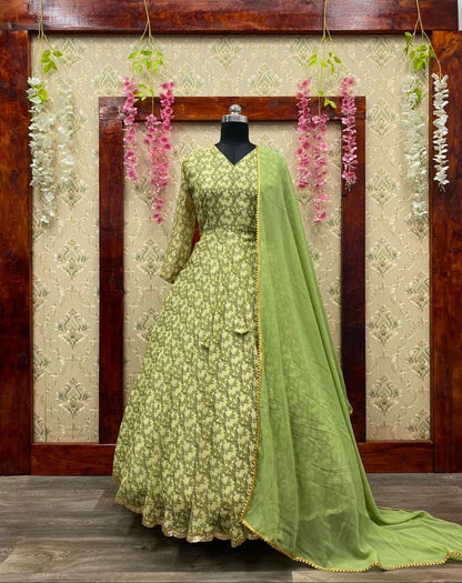 Blooming Green Color Festive Wear Georgette Sequence Work Printed Salwar Suit