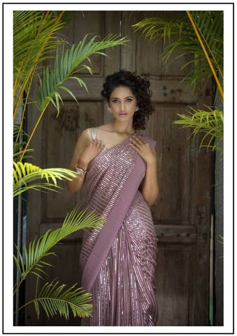 Alluring Violet Color Party Wear Georgette Sequence Work Saree Blouse