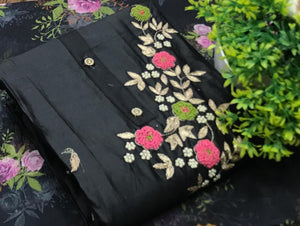 Party Wear Black Color Cotton Designer Khatli Work Salwar Kameez