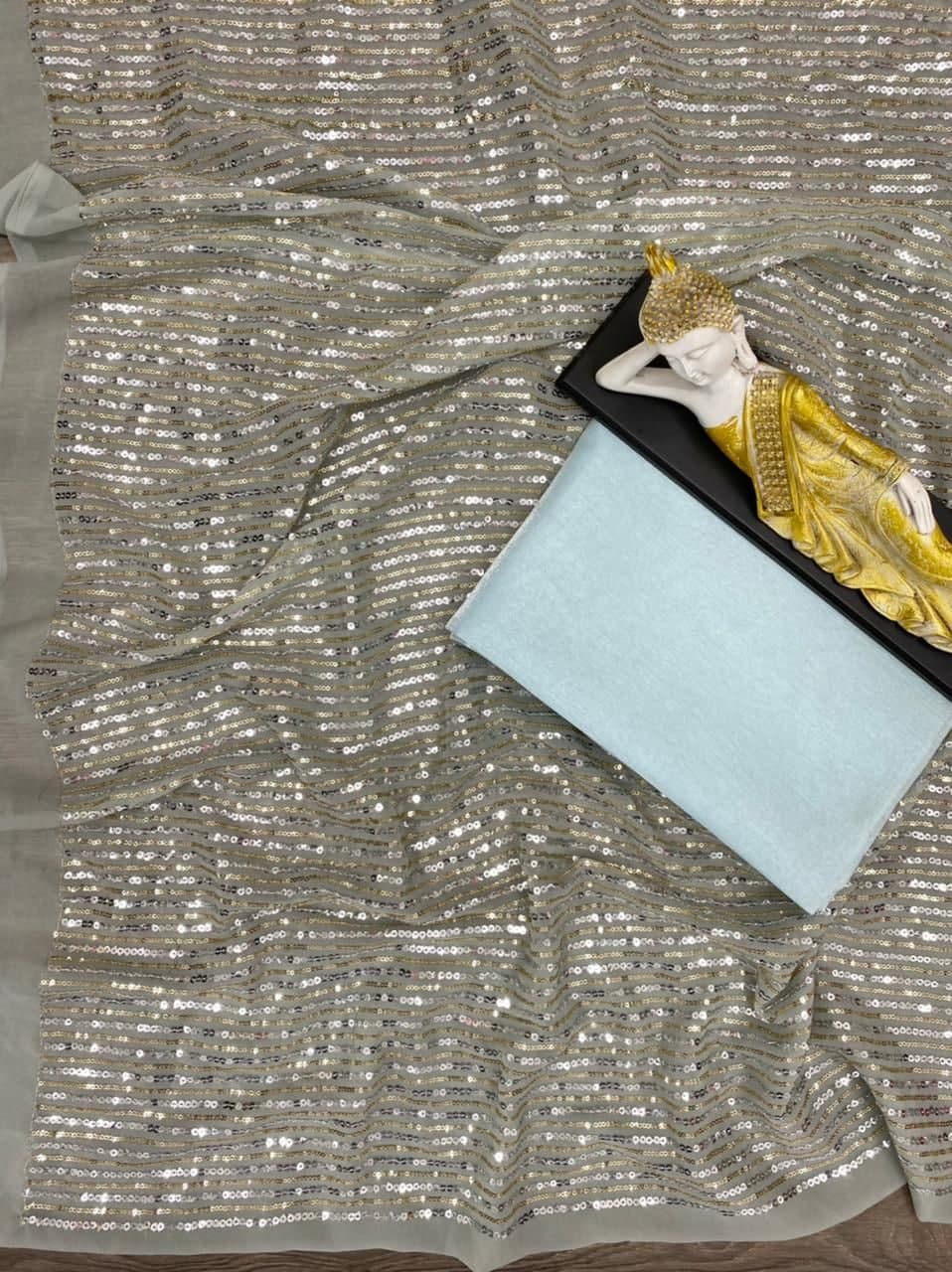 Admiring Grey Color Georgette Embroidered Work Festive Wear Saree Blouse