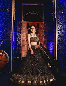 Novelty Black Color Velvet Wedding Wear Sequence Work Lehenga Choli