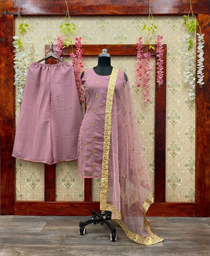 Lovable Purple Color Function Wear Georgette Embroidered Work Salwar Suit