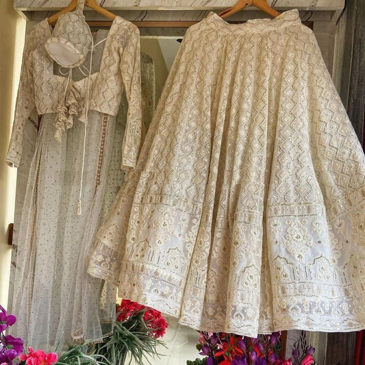 Phenomenal Off White Color Georgette Embroidered Work Lehenga Choli
