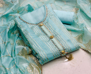 Sky Blue Color Chanderi Semi Modal Gotta Patti Designer Work Salwar Suit