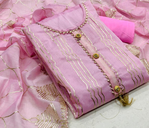 Pink Color Festive Wear Semi Modal Chanderi Fancy Gotta Patti Work Salwar Suit