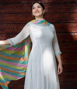 Party Wear White Color Designer Georgette Fancy Thread Work Semi Stitched Salwar Suit