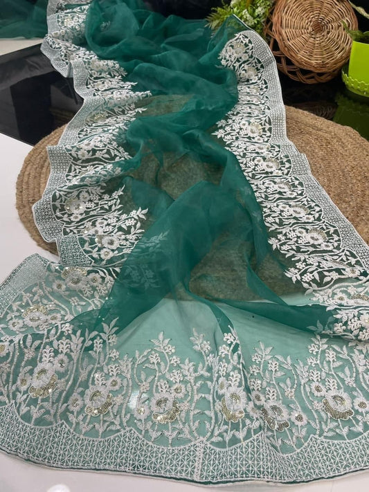 Imposing Bottle Green Color Occasion Wear Organza Sequence Work Saree Blouse