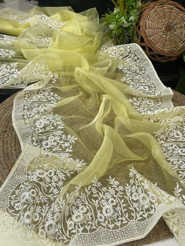 Wonderful Yellow Color Casual Wear Organza Thread Sequence Work Saree Blouse