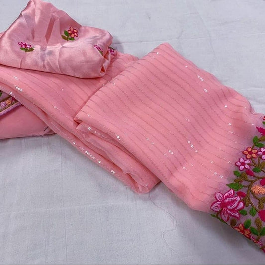 Surpassing Pink Color Regular Wear Georgette Embroidered Work Saree Blouse