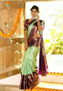 Pista Green Color Wedding Wear Lichi Soft Silk All Over Jacquard Work Designer Saree Blouse