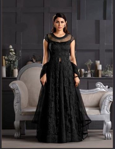 Sophisticated Black Color Party Wear Butterfly Net Embroidered Work Salwar Suit