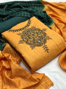 Mustard Color Designer Chanderi Silk Fancy Work Salwar Suit