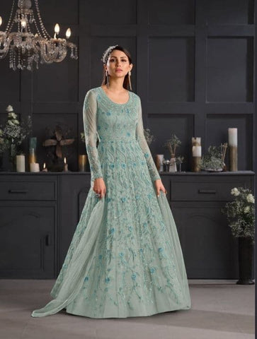 Remarkable Sea Green Color Function Wear Embroidered Work Net Salwar Suit