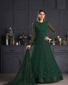 Decent Green Color Festival Wear Net Embroidered Work Salwar Suit