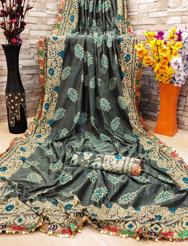 English Color Party Wear Silk Sequence Jacquard Lace Border Designer Saree Blouse