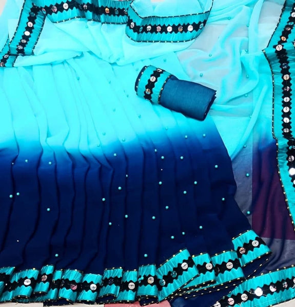 Opulent Blue Color Georgette Designer Lace Work Saree Blouse