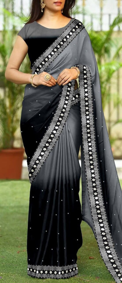 Starling Grey Color Party Wear Lace Work Georgette Saree Blouse For Ladies