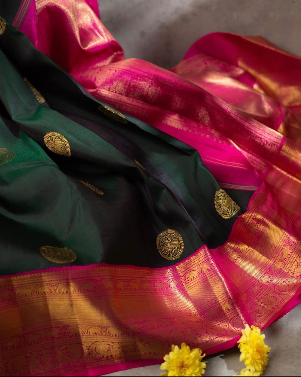 Dark Green Color Festive Wear Lichi Silk Fancy Jacquard Work All Over Designer Saree Blouse