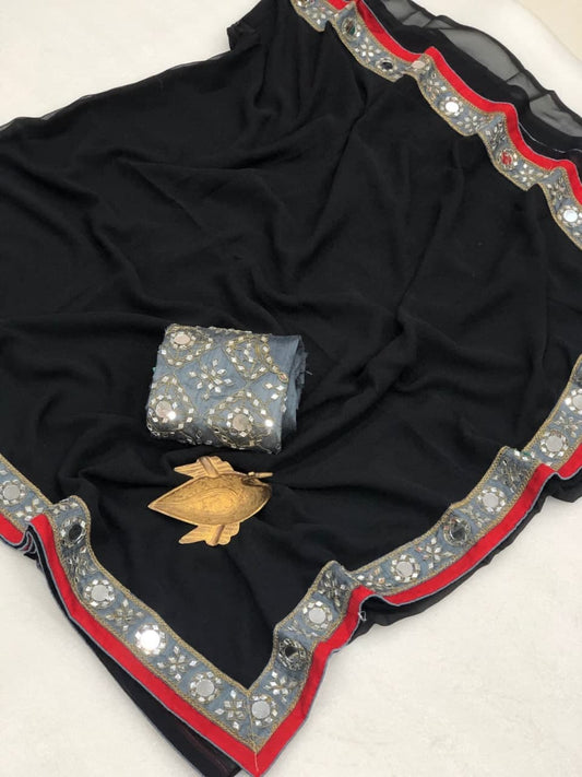 Artistic Black Color Georgette Embroidered Work Saree Blouse
