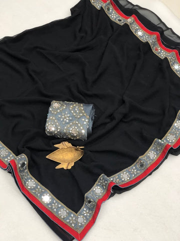 Artistic Black Color Georgette Embroidered Work Saree Blouse