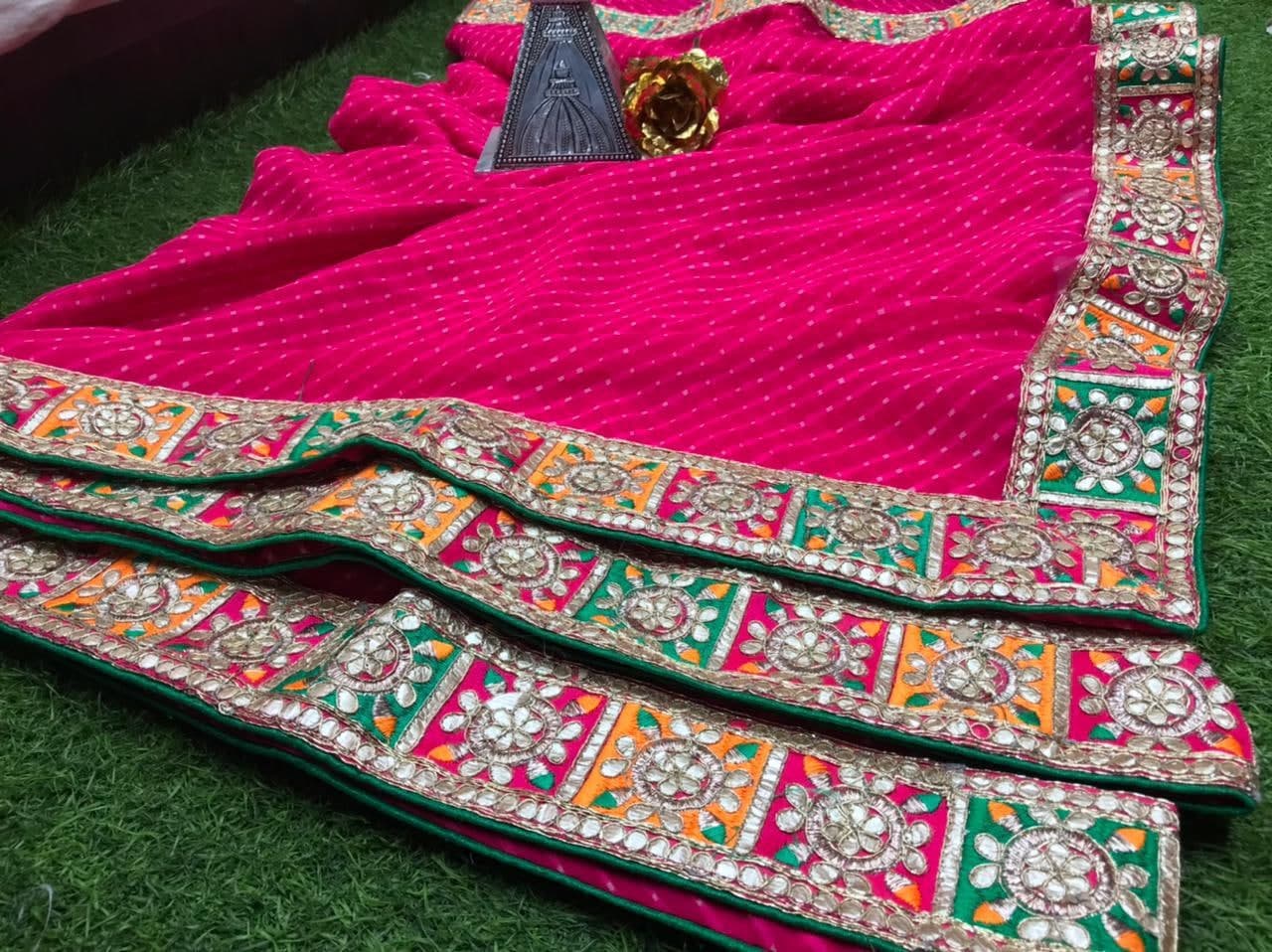 Intricate Rani Pink Color Georgette Gotta Patti Work Saree Blouse