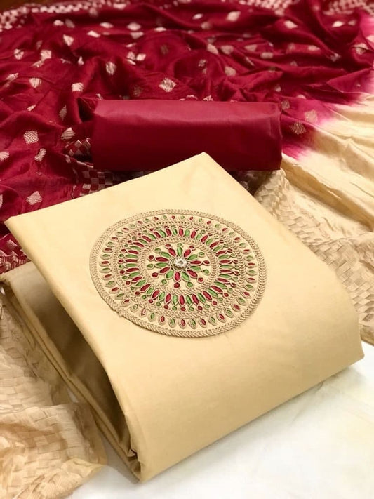Sizzling Cream Color Coding Work Cotton Casual Wear Salwar Suit