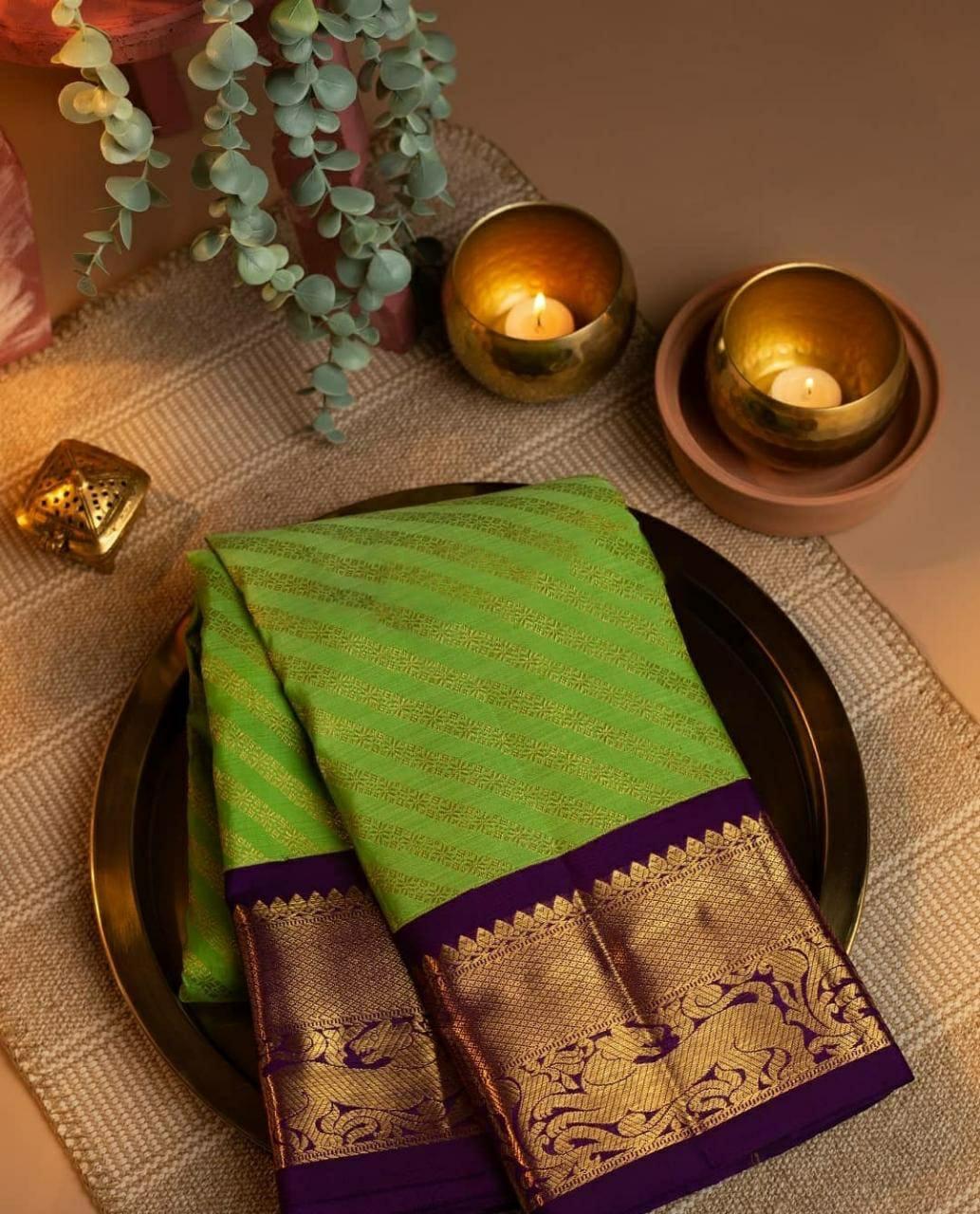 Green Color Lichi SIlk All Over Fancy jacquard Work Designer Saree Blouse