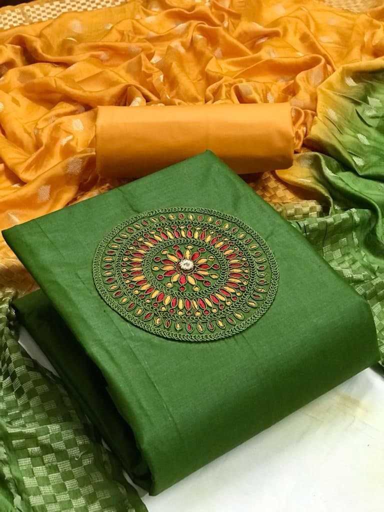 Unique Green Color Coding Work Cotton Salwar Suit For Ladies
