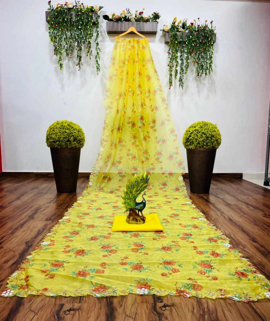 Unbelievable Yellow Color Silk Organza Printed Casual Wear Saree Blouse