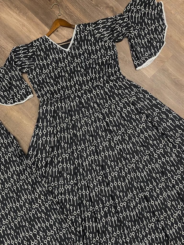 Flattering Black Color Crape Printed Work Plazo Kurti For Women