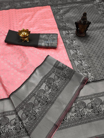 Light Pink Festive Wear Lichi Soft Silk Designer All Over Jacquard Work Designer Saree Blouse