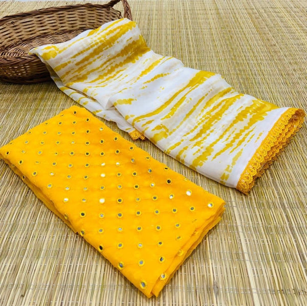 Flaunt Yellow Color Georgette Digital Printed Saree Blouse